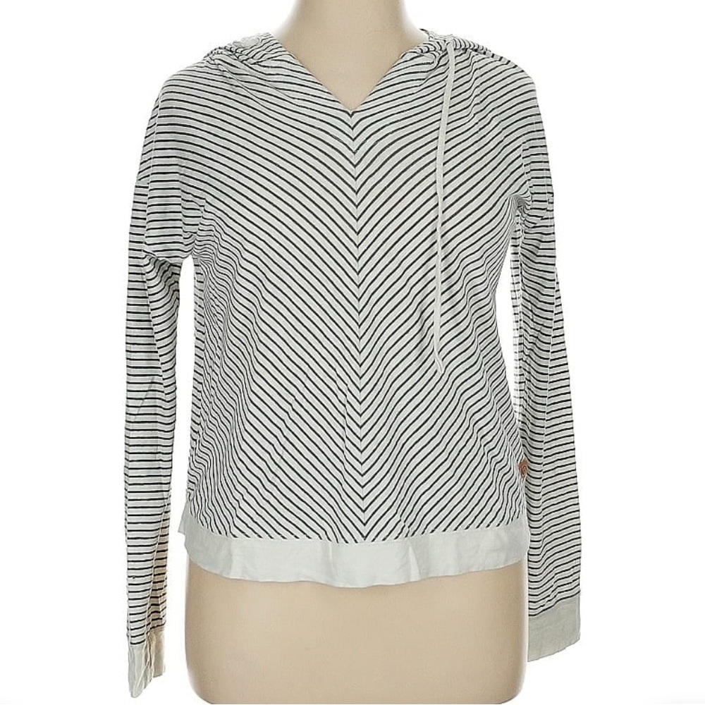 10 Tree Striped Cream Women Casual Lightweight Hoodie Layering Top Woman Large